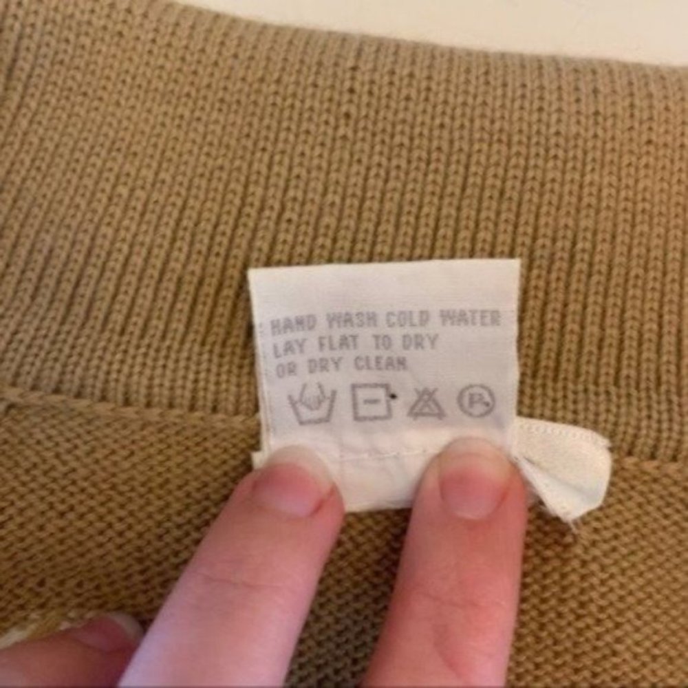 Vintage 80s Polo Sweater Tan & White Polka Dot Wool Blend Neutral Medium/Large - Picture 6 of 6